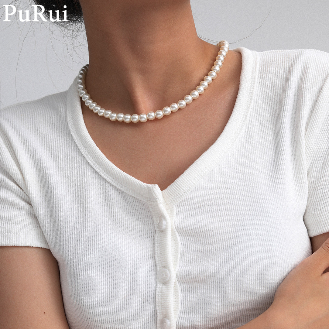 Pearl Choker Necklace Vintage - Gargantilla de perlas de imitación minimalista