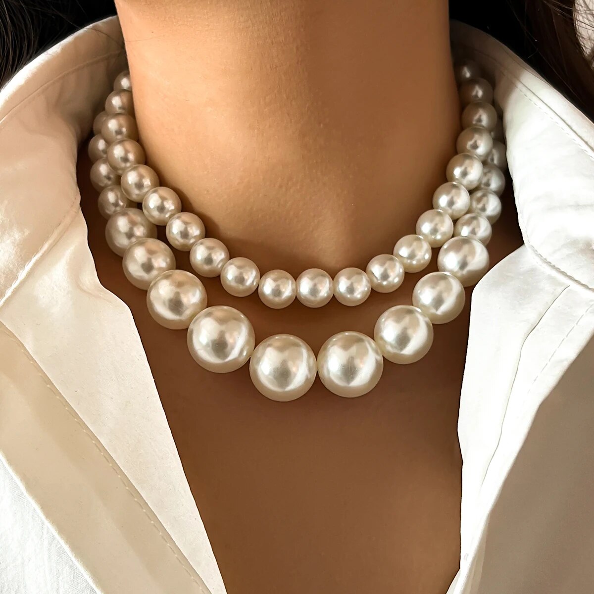 2 unids/set exagerado gran per - Pearl Choker Necklace Vintage reseña y precio